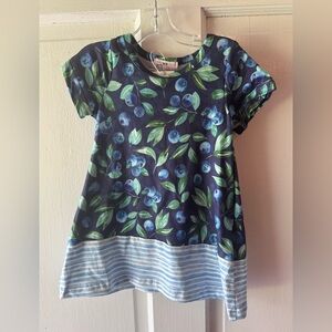Blue and Green Floral Stripe Short Sleeve Dress